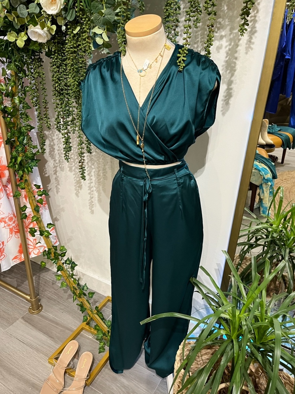 Wrap Crop Top & Wide-Leg Pants Set
